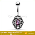 Surgical Steel Vintage Oval Purple Gems Belly Button Ring